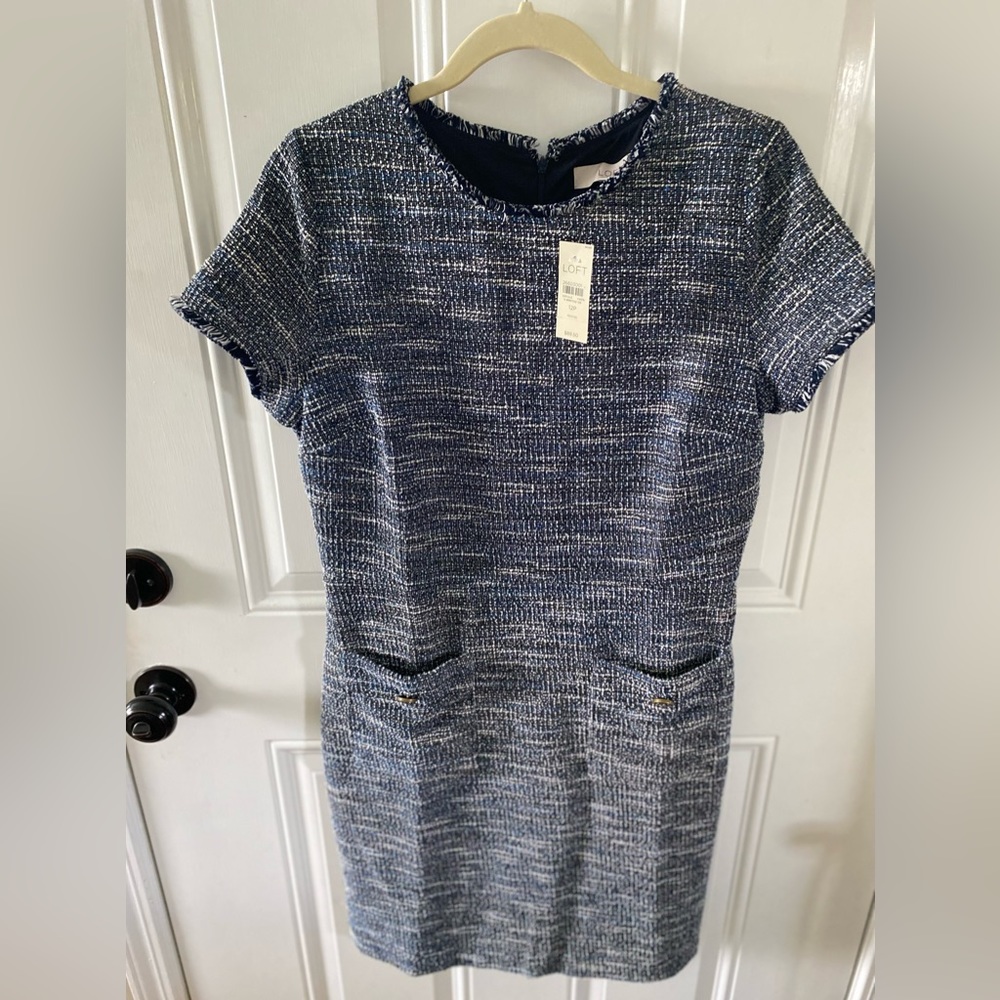 LOFT Blue and White Textured Dress